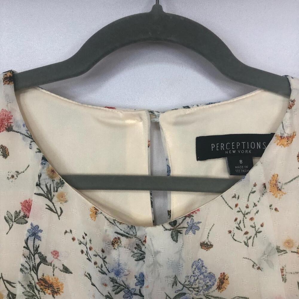 Perceptions Dress Floral Closure Cold Shoulder Puffed Sleeve Back Pleat - Picture 3 of 9
